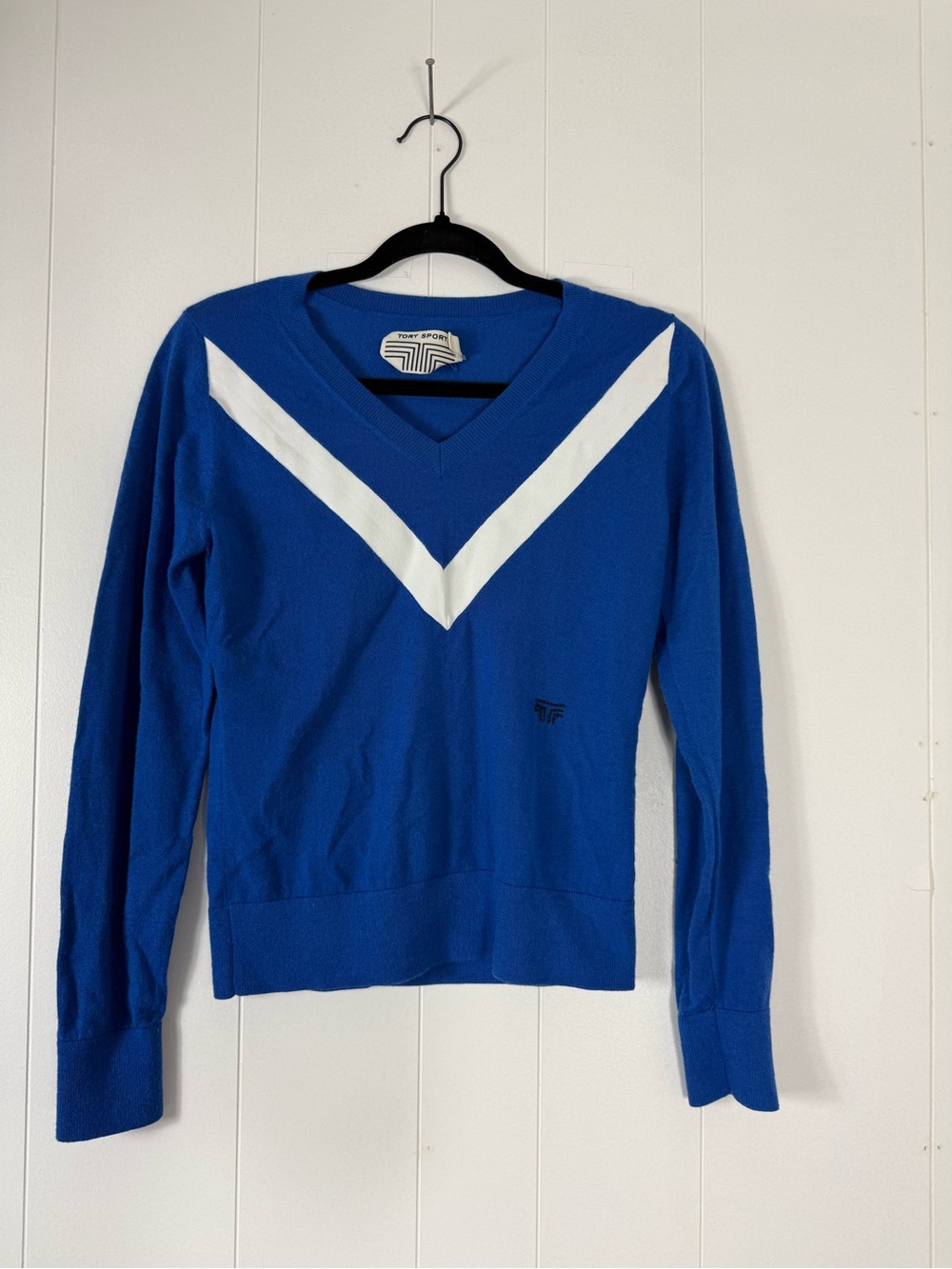 Tory Burch Sport | Sport Performance Cashmere Chevron Sweater in Surf Blue